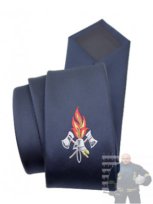 Feuerwehr Krawatte, Schlips blau mit Emblem